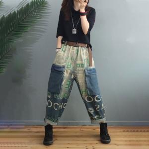 Street-Chic Letter Dad Jeans Blue Contrast Boyfriend Jeans for Women