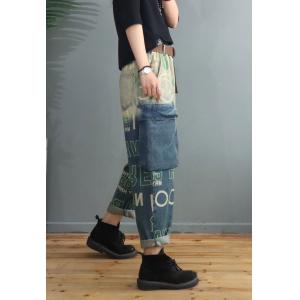 Street-Chic Letter Dad Jeans Blue Contrast Boyfriend Jeans for Women