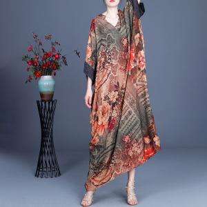 V-Neck Summer Printed Cocoon Dress Large Cruise Dress