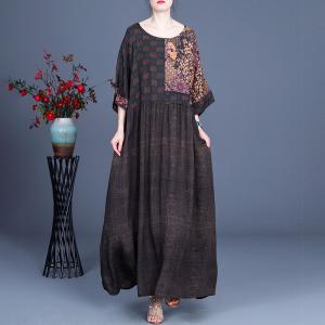 Crew Neck Maxi Floral Dress Loose Spring Empire Waist Dress