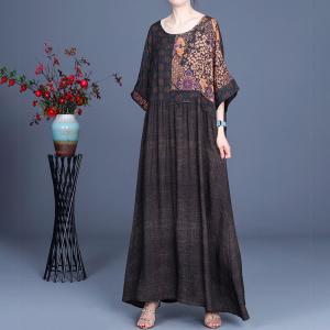 Crew Neck Maxi Floral Dress Loose Spring Empire Waist Dress