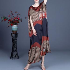 Over50 Style Printed Flowing Red Dress Plus Size Caftan