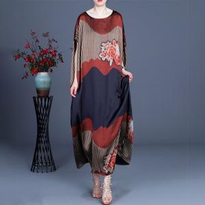 Over50 Style Printed Flowing Red Dress Plus Size Caftan