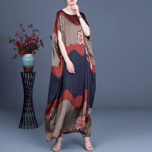 Over50 Style Printed Flowing Red Dress Plus Size Caftan