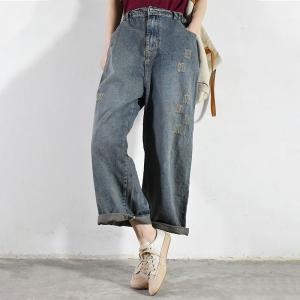 Korean Style Ripped Dad Jeans Womens Relax Fit Jeans