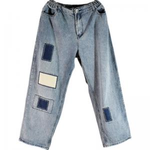 Blue Patchwork Straight Legs Jeans Loose 90s Mom Jeans