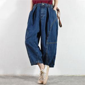 Elastic Buttoms Baggy Dad Jeans Balloon Legs Korean Jeans