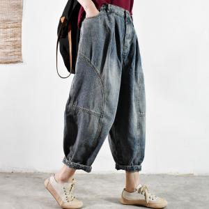 Elastic Buttoms Baggy Dad Jeans Balloon Legs Korean Jeans