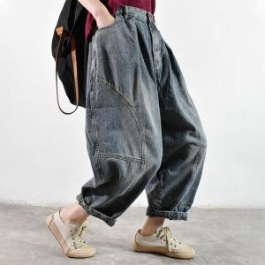 Elastic Buttoms Baggy Dad Jeans Balloon Legs Korean Jeans
