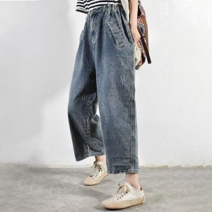 Casaul Style Ripped Stone Wash Jeans Korean Wide Leg Jeans