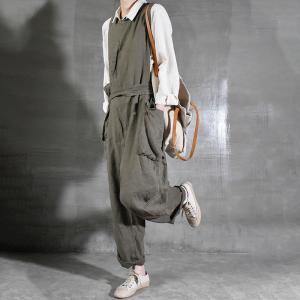 Original Design Tied Linen Jumpsuit Plain Sleeveless Plus Size Jumpsuits