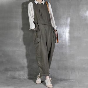 Original Design Tied Linen Jumpsuit Plain Sleeveless Plus Size Jumpsuits