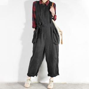 Original Design Tied Linen Jumpsuit Plain Sleeveless Plus Size Jumpsuits