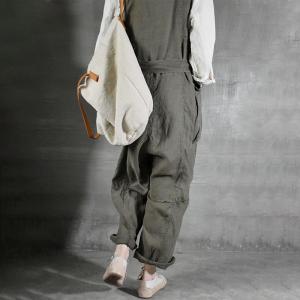 Original Design Tied Linen Jumpsuit Plain Sleeveless Plus Size Jumpsuits