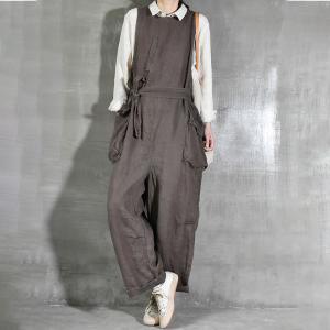 Original Design Tied Linen Jumpsuit Plain Sleeveless Plus Size Jumpsuits