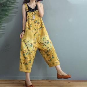 Tropical Printing Summer Overalls Loose-Fit Jean Gardening Clothes