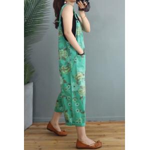 Tropical Printing Summer Overalls Loose-Fit Jean Gardening Clothes