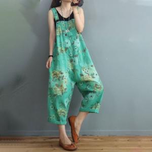 Tropical Printing Summer Overalls Loose-Fit Jean Gardening Clothes