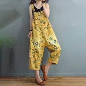 Tropical Printing Summer Overalls Loose-Fit Jean Gardening Clothes