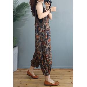 Senior Women Ethnic Overalls Balloon Legs Cotton Linen Overalls