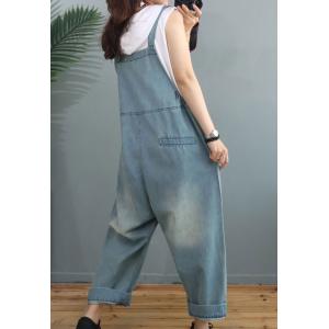 Street Style Stone Wash Overalls Pockets Ripped Dungarees