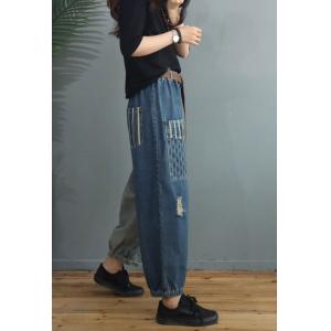 Contrast Colored Baggy Ripped Jeans Striped Pockets Slouchy Boyfriend Jeans
