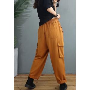 Flap Pockets Plus Size Cargo Pants Womens Cotton Slouchy Pants