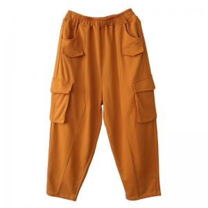 Flap Pockets Plus Size Cargo Pants Womens Cotton Slouchy Pants