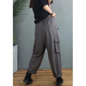 Flap Pockets Plus Size Cargo Pants Womens Cotton Slouchy Pants