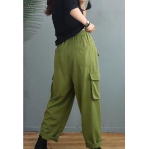 Flap Pockets Plus Size Cargo Pants Womens Cotton Slouchy Pants