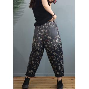 Casual Style Black Floral Jeans Baggy Womens Carrot Jeans