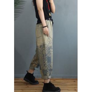 Relax-Fit Baggy Dad Jeans Folk Prints Light Wash Jeans for Women