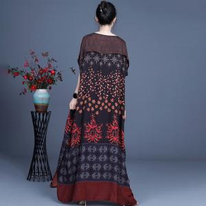 Totem Prints Short Sleeves Maxi Dress Vintage Loose Fitting Dress