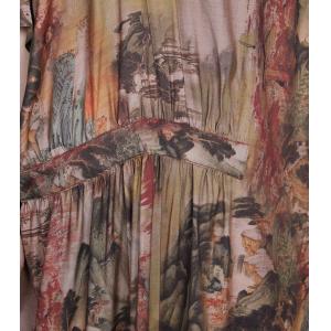 Chinese Landscape Painting Silk Dress Loose Cheongsam for Senior Women