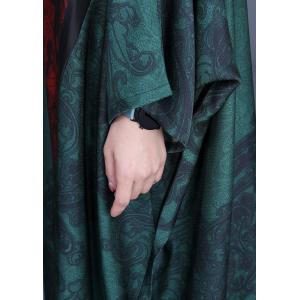 Red Printed Plus Size Caftan Blackish Green Silk Church Dress