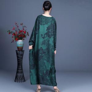 Red Printed Plus Size Caftan Blackish Green Silk Church Dress