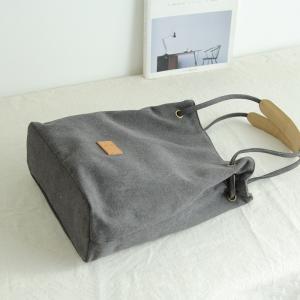 Leather Straps Canvas Bag Plain Purse Handbag