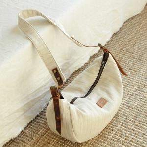 Japanese Style Striped Hobo Bag Cotton Shoulder Dumpling Bag