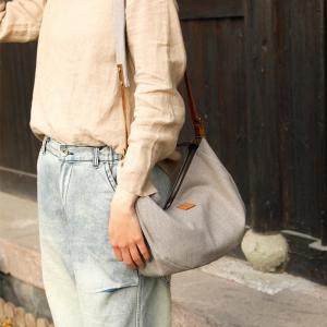 Japanese Style Striped Hobo Bag Cotton Shoulder Dumpling Bag