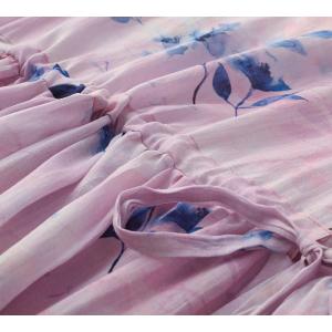 Blue Prints Pink Beach Maxi Dress Summer Ramie Tied Dress