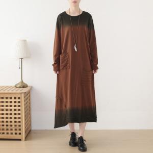 Gradient Colored Loose Shift Dress Long Sleeves Spring Dress