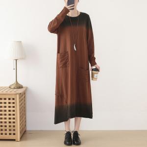 Gradient Colored Loose Shift Dress Long Sleeves Spring Dress