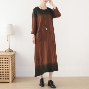 Gradient Colored Loose Shift Dress Long Sleeves Spring Dress