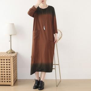 Gradient Colored Loose Shift Dress Long Sleeves Spring Dress