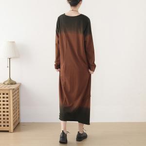 Gradient Colored Loose Shift Dress Long Sleeves Spring Dress