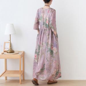 V-Neck Lace Up Summer Dress Printed Loose Resort Wear
