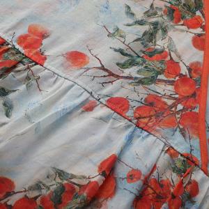 Red Floral Tied Up Kimono Dress Flax Chinese Beach Dress