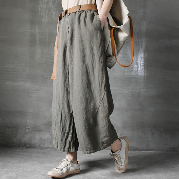Beach Style Flax Wide Leg Pants Womens Loose Linen Trousers
