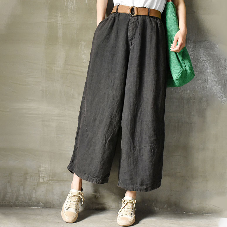 Beach Style Flax Wide Leg Pants Womens Loose Linen Trousers in White ...