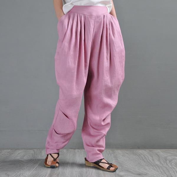 Beach Style Draped Tapered Pants Linen Designer Trousers